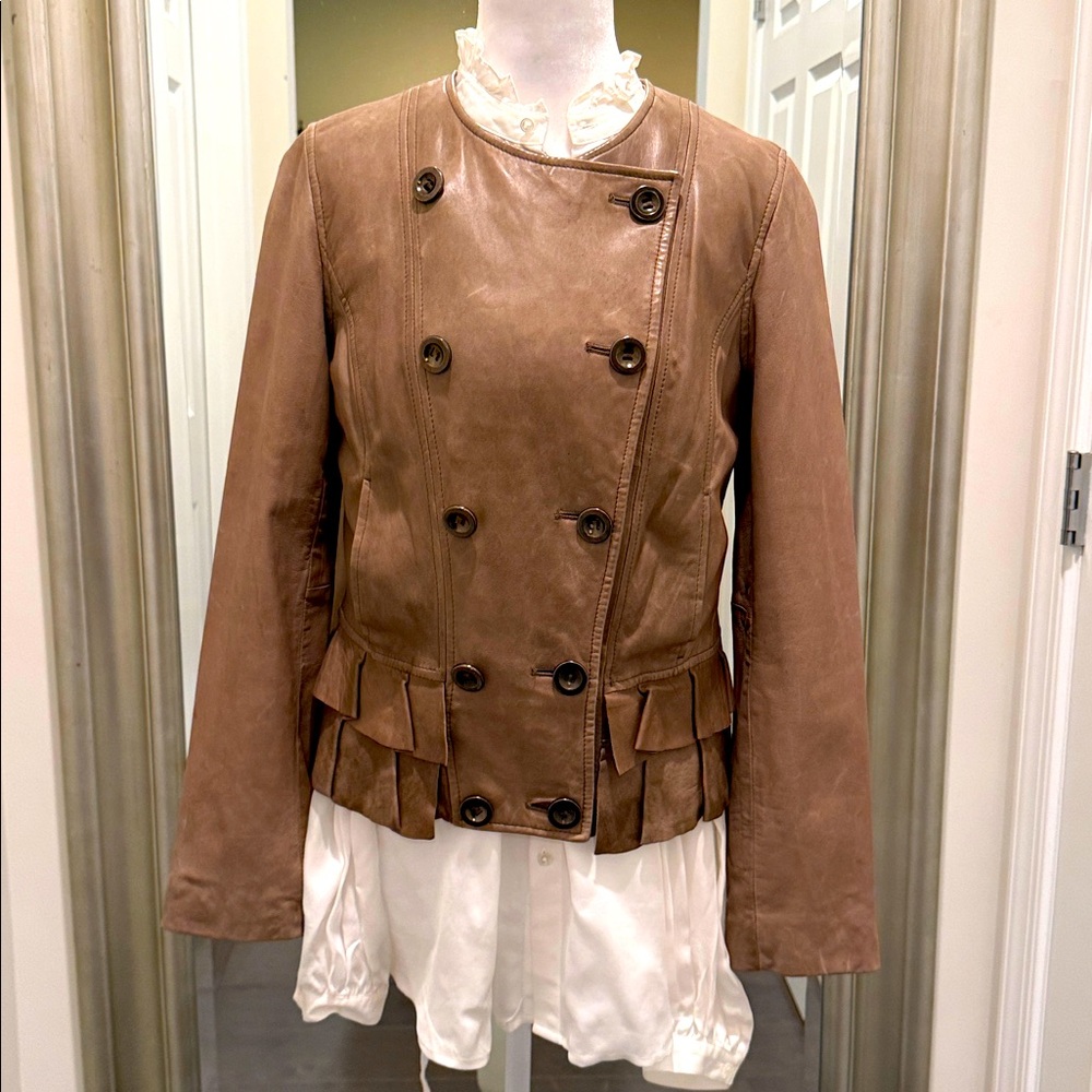 Old Navy Jacket real leather color distressed coffee Latte size Small